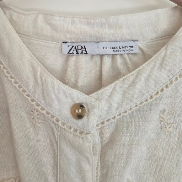 ZARA Cream Embroidered Boho Blouse/Tunic 100% cotton - Picture 2 of 13